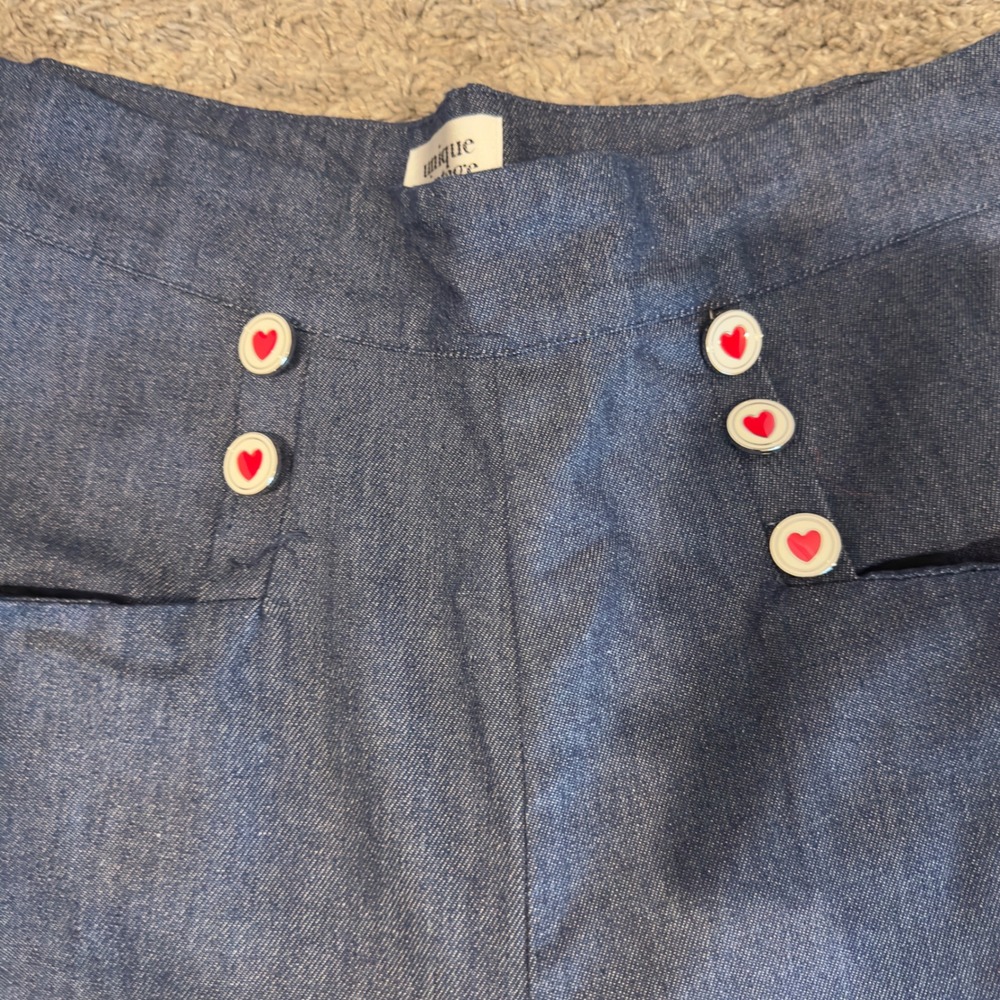 Unique Vintage Womens Blue Heart Button Sailor Wide Leg Pants Size L 10-12 - Picture 4 of 8